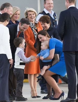 Royal tour - Prince George of Cambridge and Kate William arrive in Canberra 2014.jpg
